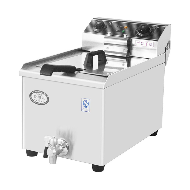 Freidora comercial eléctrica de encimera de acero inoxidable con cesta única y válvula