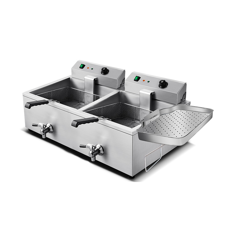 Escurridor de aceite lateral, freidora comercial eléctrica de acero inoxidable para encimera