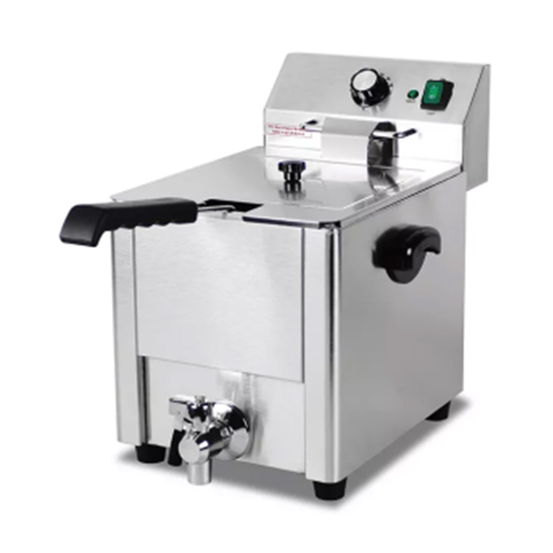 Freidora comercial eléctrica de encimera de acero inoxidable con cesta única y válvula