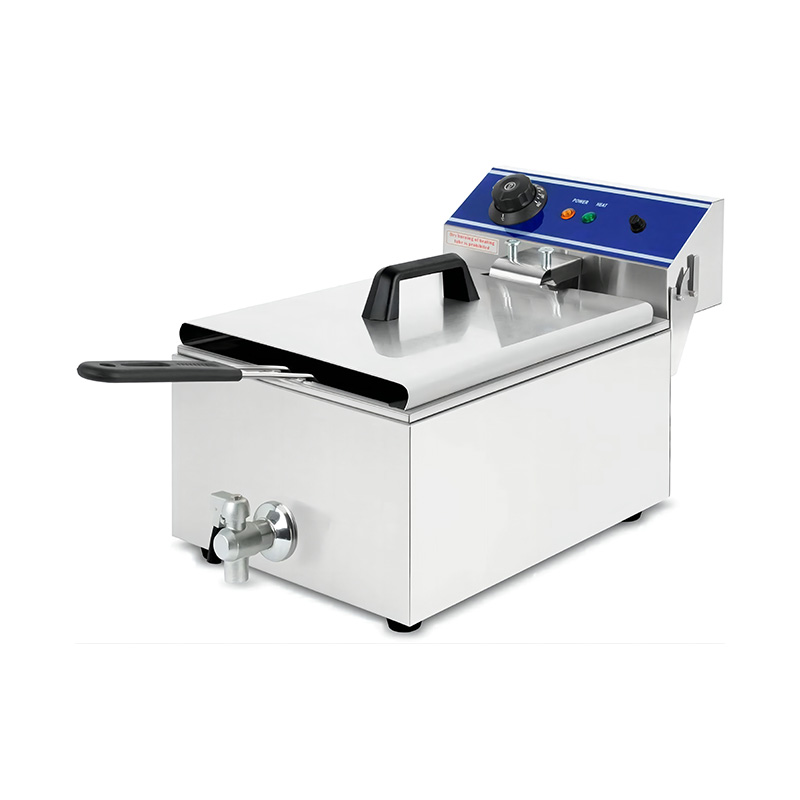 Freidora comercial eléctrica de encimera de acero inoxidable con cesta única y válvula
