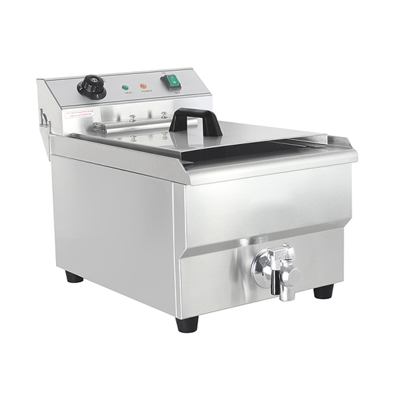 Freidora comercial eléctrica de encimera de acero inoxidable con cesta única y válvula
