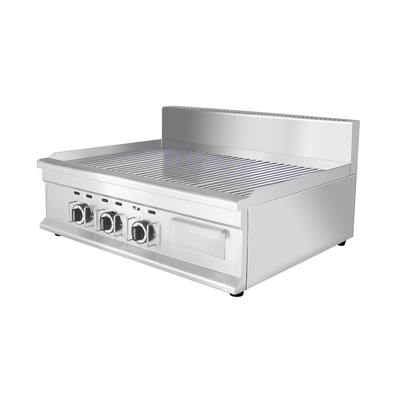 Plancha comercial de gas natural/GLP de acero inoxidable con patrón de placa ranurada