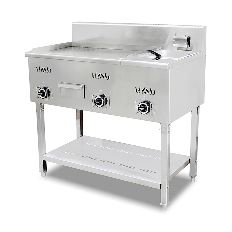 Plancha y freidora de pie de gas natural/GLP de acero inoxidable con patrón de placa de ranura 2/3 lisa 1/3