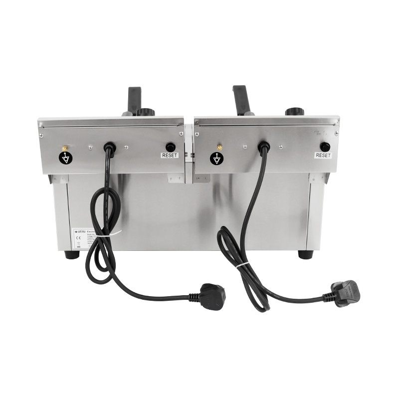 Freidora comercial eléctrica de encimera de acero inoxidable con panel azul con cesta doble