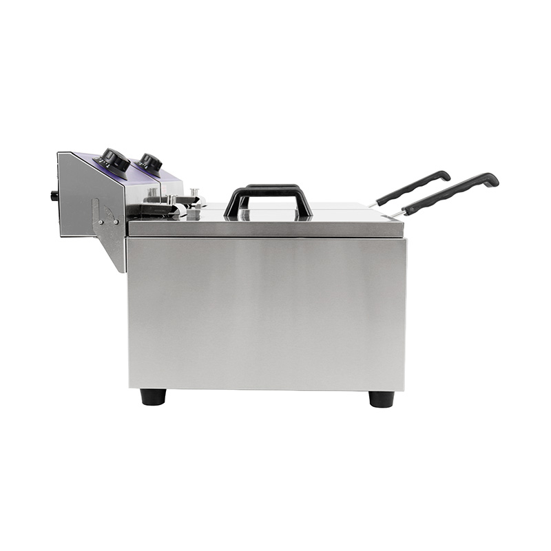 Freidora comercial eléctrica de encimera de acero inoxidable con panel azul con cesta doble