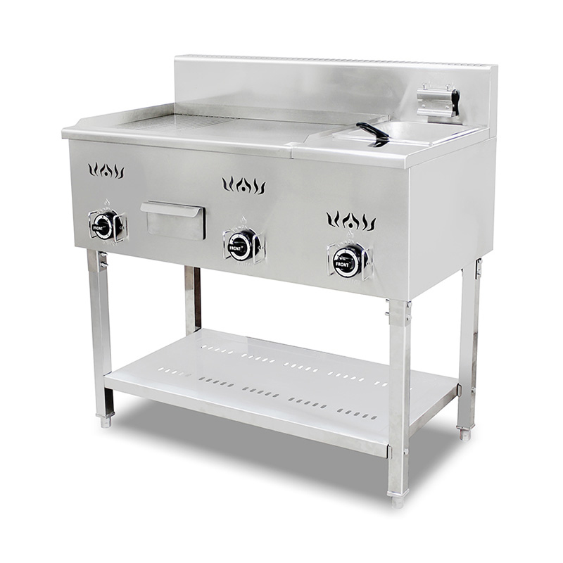 Plancha y freidora de pie de gas natural/GLP de acero inoxidable con patrón de placa plana