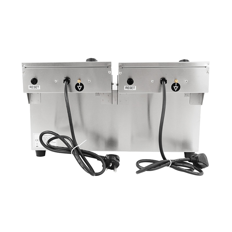 Freidora comercial eléctrica de encimera de acero inoxidable con panel azul con cesta doble