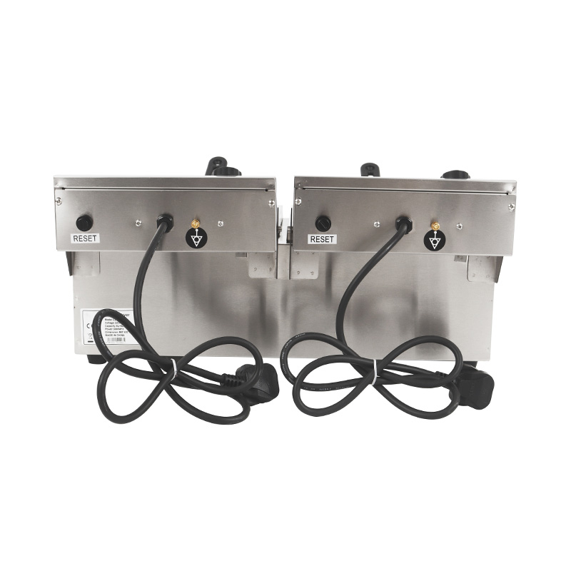 Freidora comercial eléctrica de encimera de acero inoxidable con panel azul con cesta doble