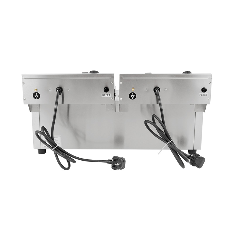 Freidora comercial eléctrica de encimera de acero inoxidable con panel azul con cesta doble