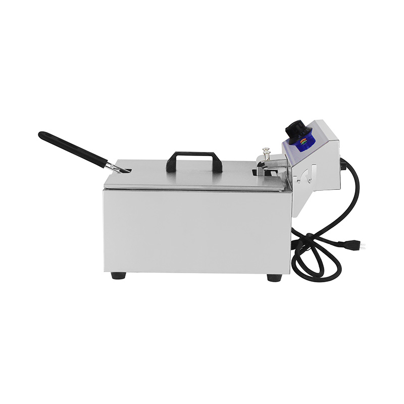 Freidora comercial eléctrica de encimera de acero inoxidable con panel azul con cesta única