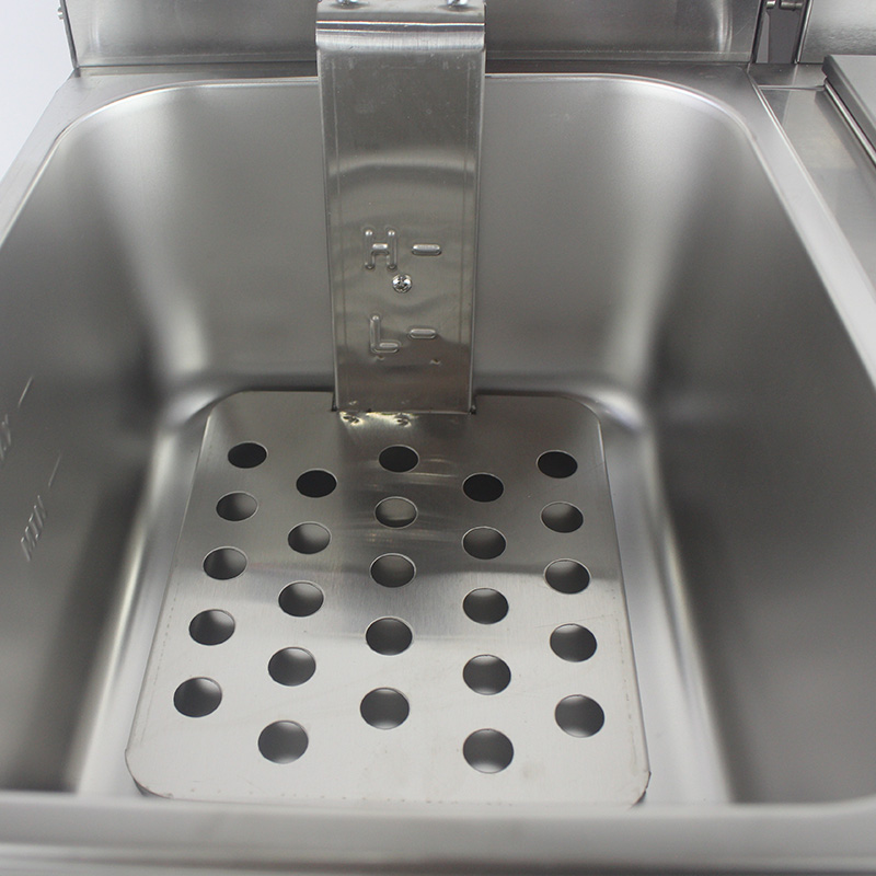 Freidora comercial eléctrica de encimera de acero inoxidable con panel azul con cesta doble