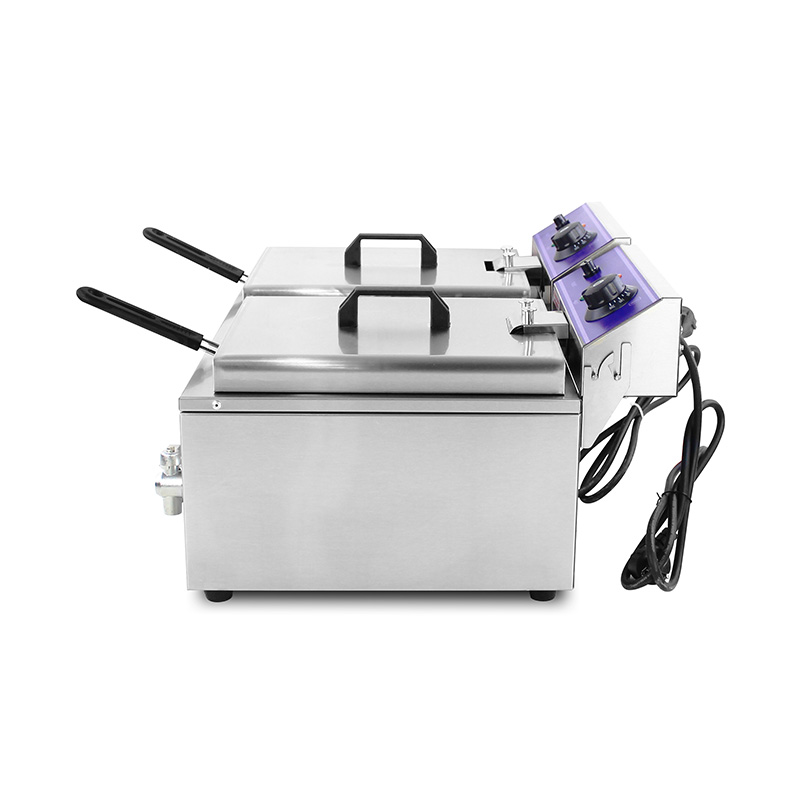 Freidora comercial eléctrica de encimera de acero inoxidable con cestas dobles y válvula