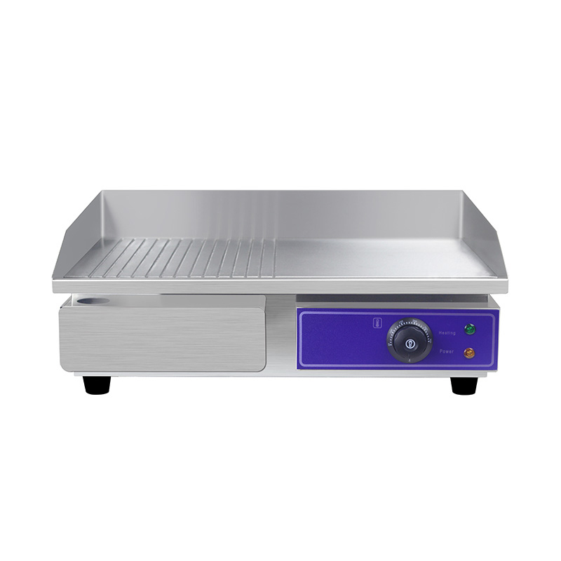 Plancha Eléctrica Comercial de Acero Inoxidable - Doble Superficie (Media Ranurada, Media Lisa)