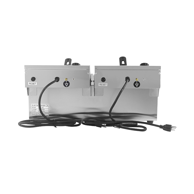 Freidora comercial eléctrica de encimera de acero inoxidable con panel azul con cesta doble