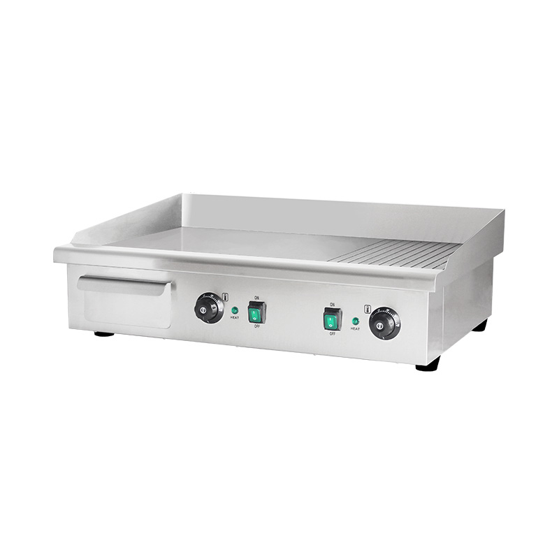 Plancha Eléctrica Comercial de Acero Inoxidable - Doble Superficie (Media Ranurada, Media Lisa)