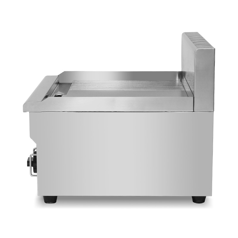 Plancha Comercial de Acero Inoxidable de Doble Combustible (Gas Natural/GLP) con Superficie Mixta (Media Ranurada, Media Lisa)