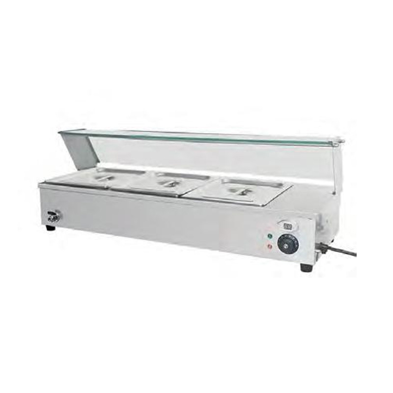 Baño María aislado comercial de acero inoxidable con protector de vidrio templado contra estornudos