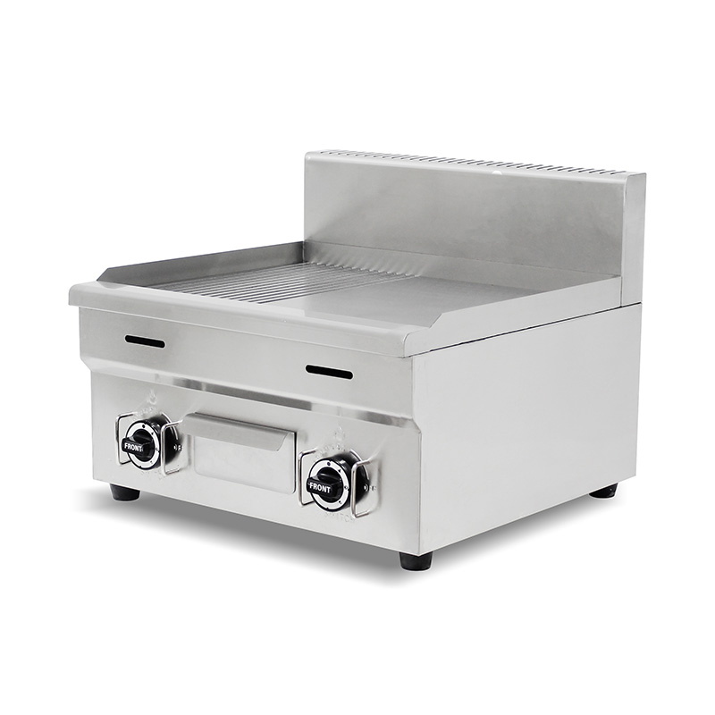 Plancha Comercial de Acero Inoxidable de Doble Combustible (Gas Natural/GLP) con Superficie Mixta (Media Ranurada, Media Lisa)