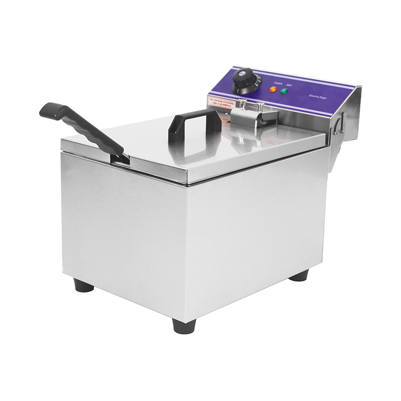 Freidora comercial eléctrica de encimera de acero inoxidable con panel azul con cesta única