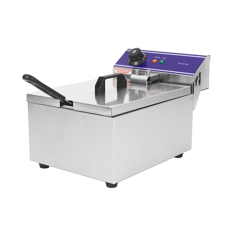 Freidora comercial eléctrica de encimera de acero inoxidable con panel azul con cesta única