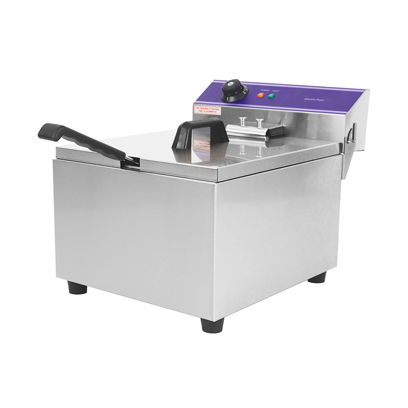 Freidora comercial eléctrica de encimera de acero inoxidable con panel azul con cesta única