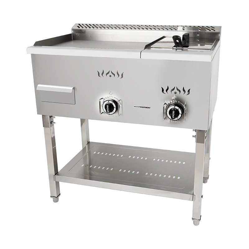 Plancha y freidora de pie de gas natural/GLP de acero inoxidable con patrón de placa plana