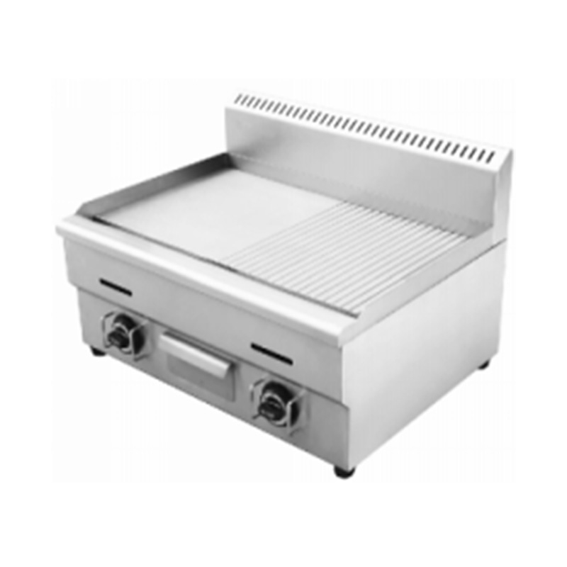 Plancha Comercial de Acero Inoxidable de Doble Combustible (Gas Natural/GLP) con Superficie Mixta (Media Ranurada, Media Lisa)