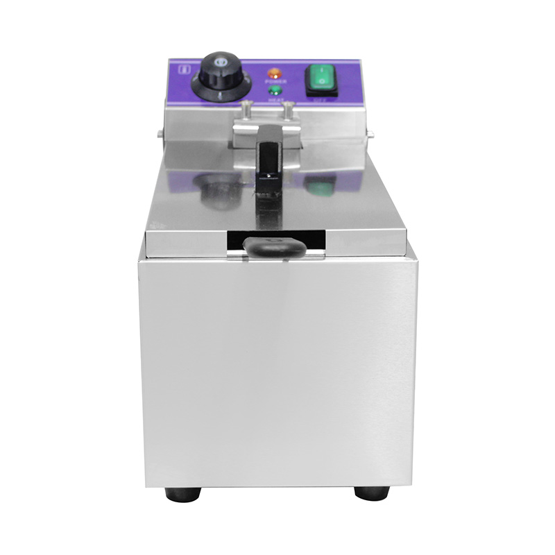 Freidora comercial eléctrica de encimera de acero inoxidable con panel azul con cesta única