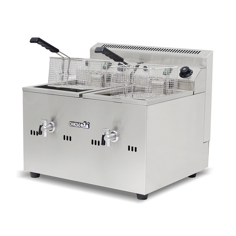 Freidora comercial de acero inoxidable a gas natural y GLP con válvula