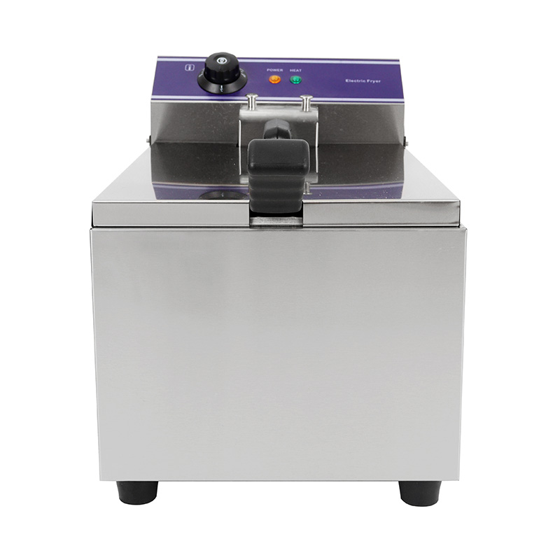 Freidora comercial eléctrica de encimera de acero inoxidable con panel azul con cesta única