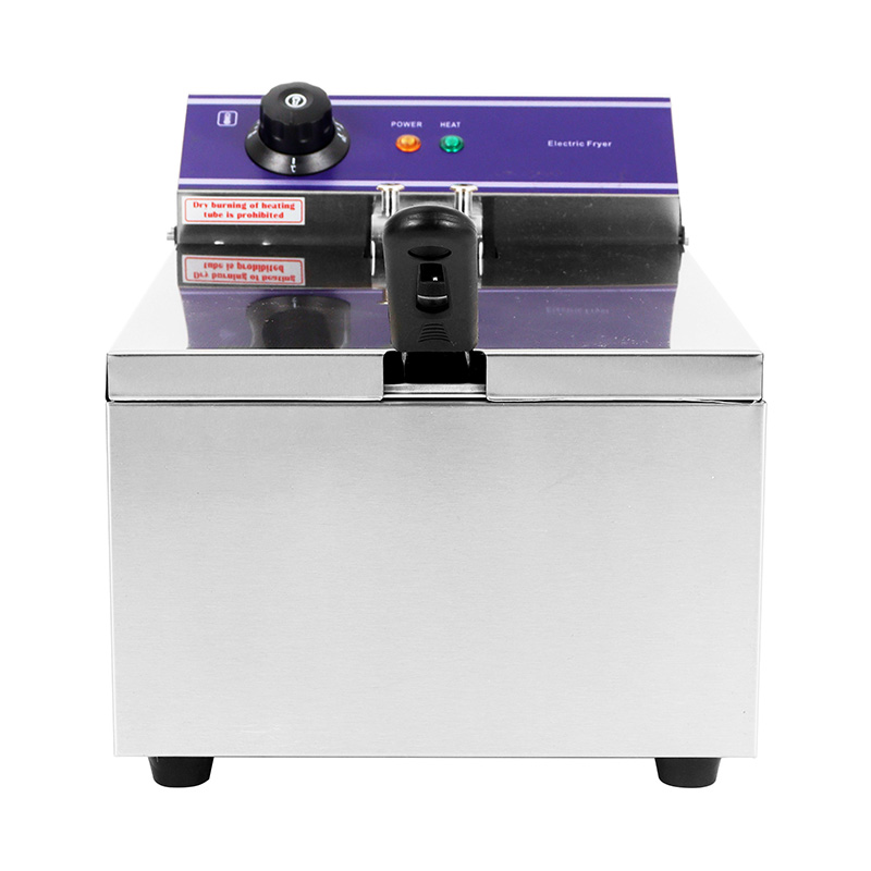 Freidora comercial eléctrica de encimera de acero inoxidable con panel azul con cesta única