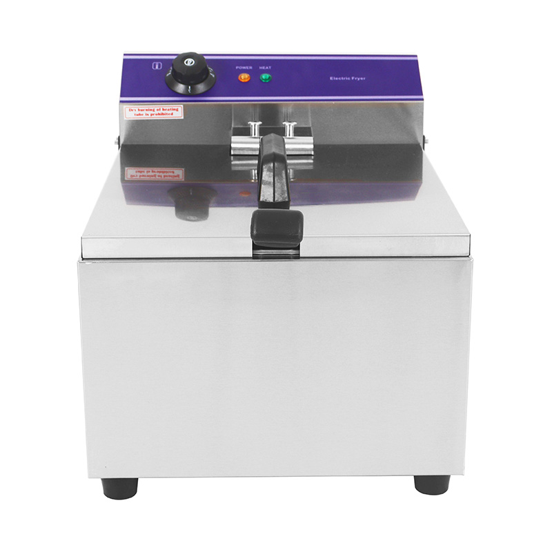 Freidora comercial eléctrica de encimera de acero inoxidable con panel azul con cesta única