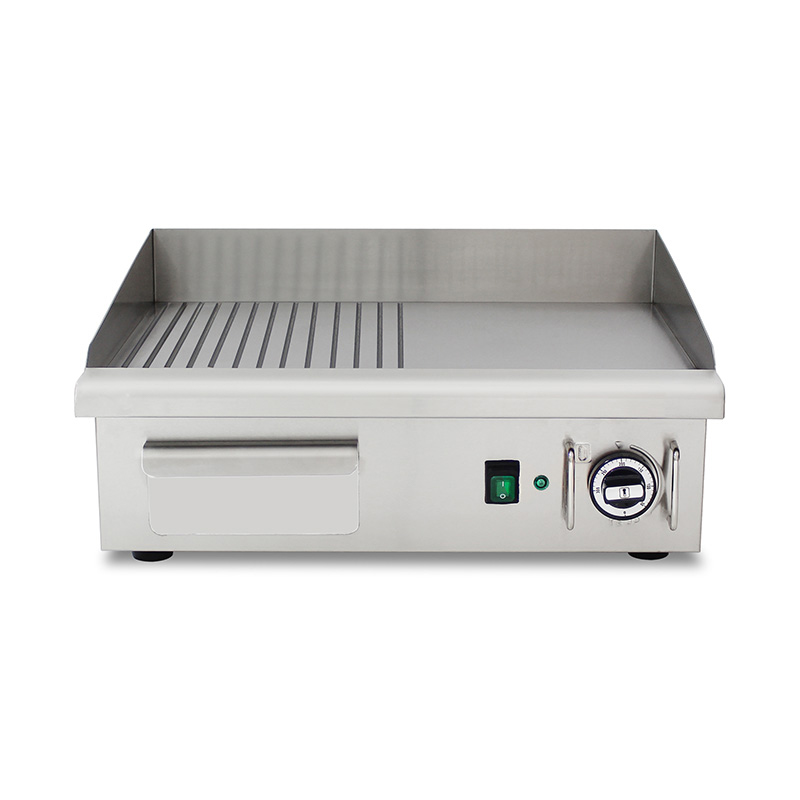 Plancha Eléctrica Comercial de Acero Inoxidable - Doble Superficie (Media Ranurada, Media Lisa)
