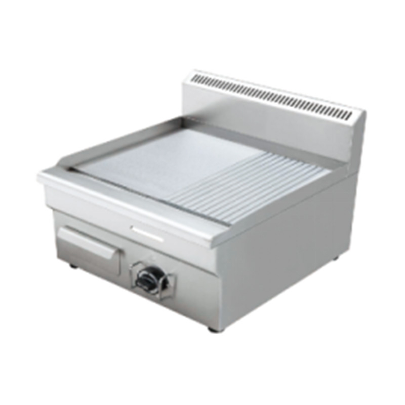 Plancha Comercial de Acero Inoxidable de Doble Combustible (Gas Natural/GLP) con Superficie Mixta (Media Ranurada, Media Lisa)