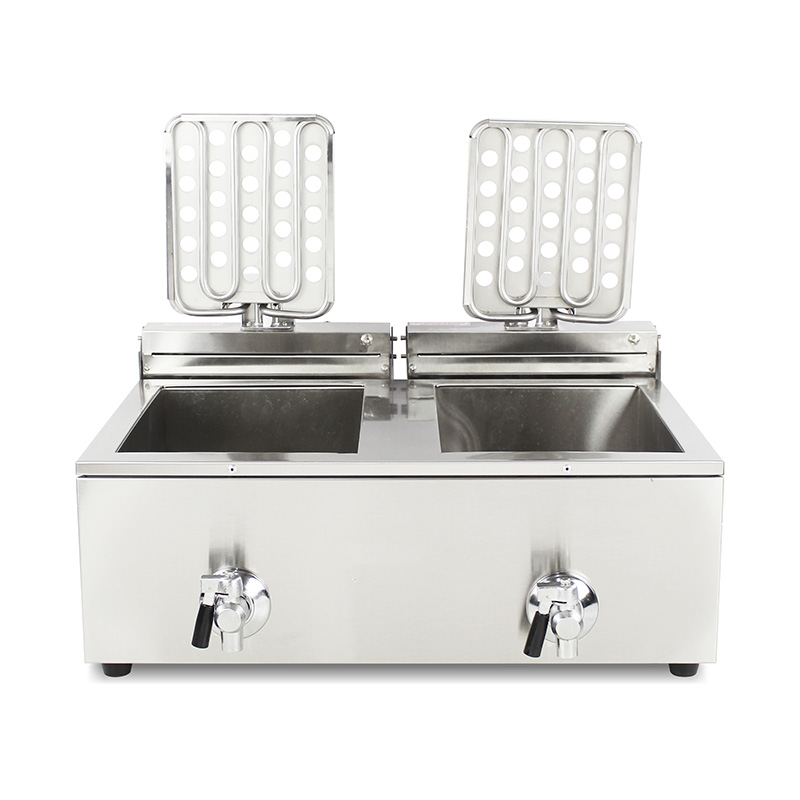 Freidora comercial eléctrica de encimera de acero inoxidable con cestas dobles y válvula