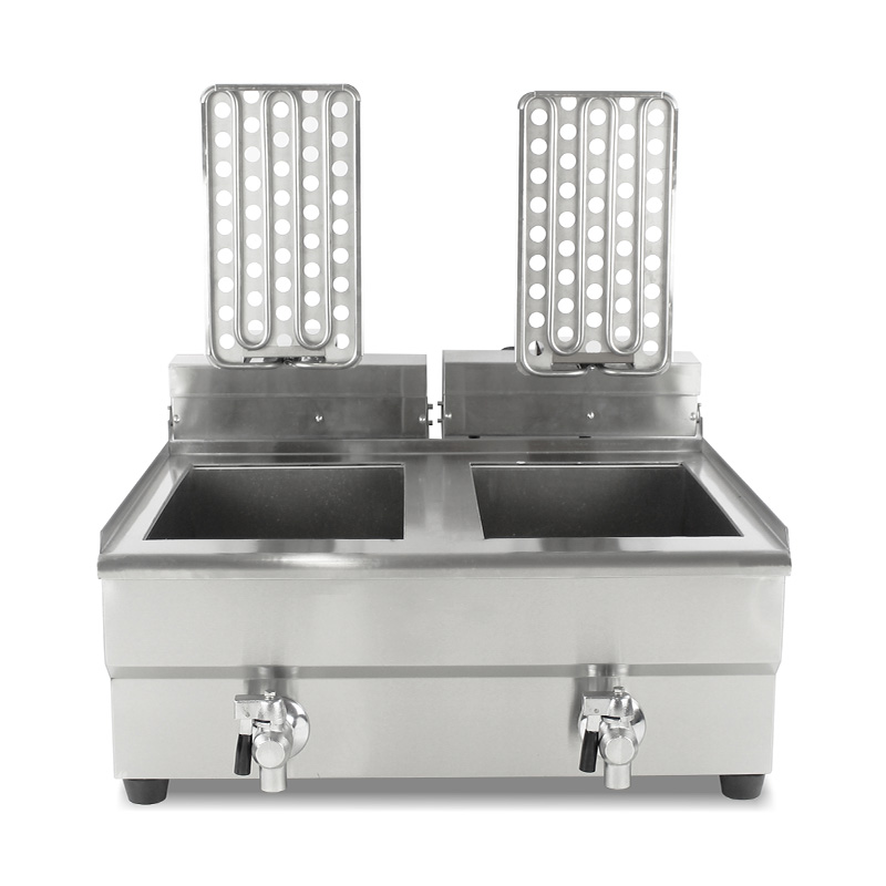 Freidora comercial eléctrica de encimera de acero inoxidable con cestas dobles y válvula