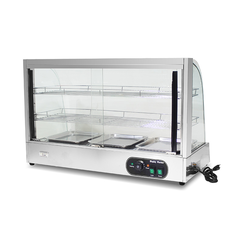 Máquina calentadora de exhibición de alimentos de vidrio de arco eléctrico de cocina comercial de acero inoxidable