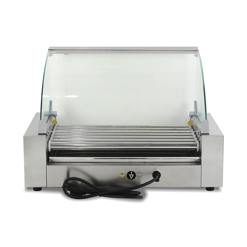 Máquina eléctrica de parrilla de rodillo para perritos calientes de acero inoxidable con cubierta de vidrio