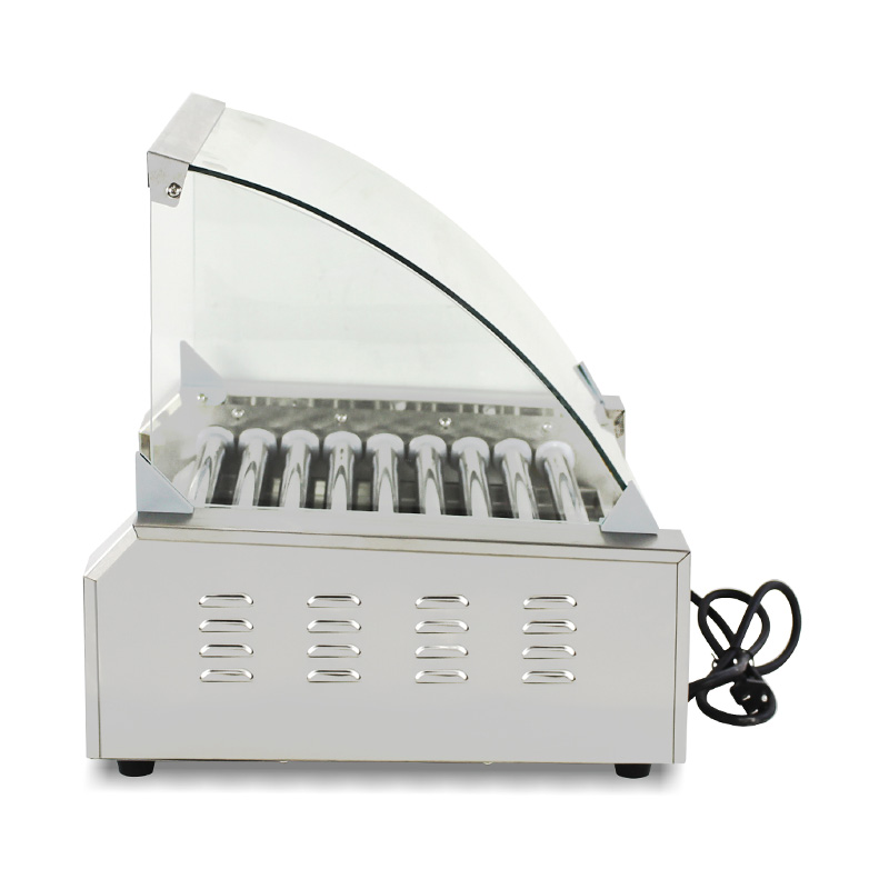 Máquina eléctrica de parrilla de rodillo para perritos calientes de acero inoxidable con cubierta de vidrio