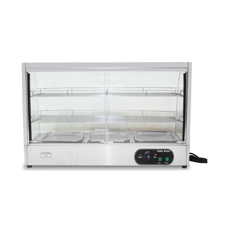 Máquina calentadora de exhibición de alimentos de vidrio de arco eléctrico de cocina comercial de acero inoxidable