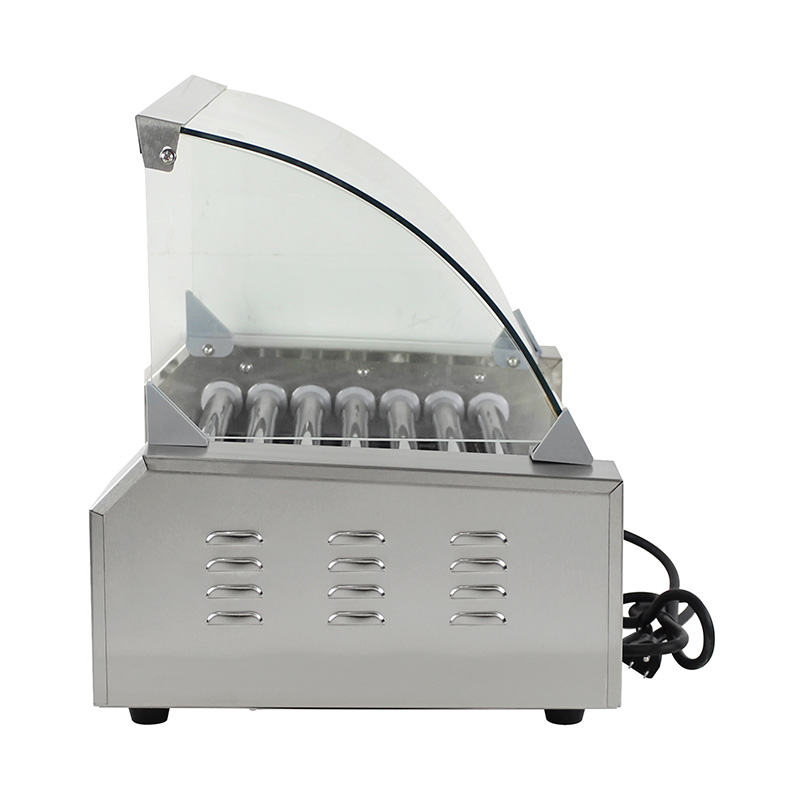 Máquina eléctrica de parrilla de rodillo para perritos calientes de acero inoxidable con cubierta de vidrio