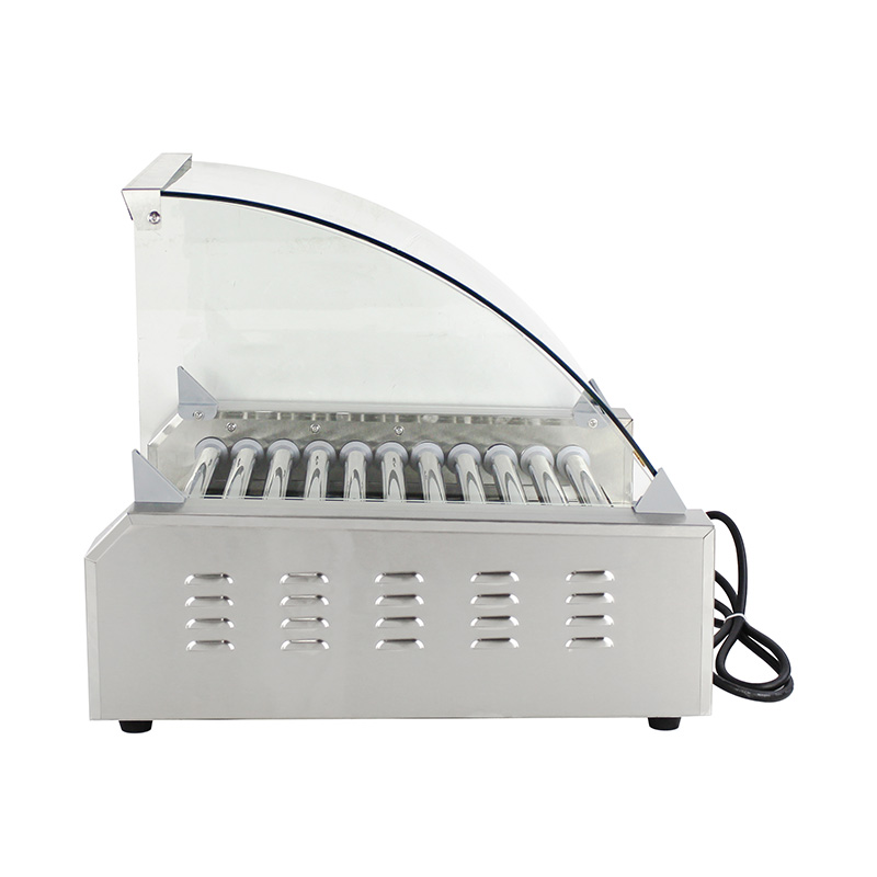 Máquina eléctrica de parrilla de rodillo para perritos calientes de acero inoxidable con cubierta de vidrio