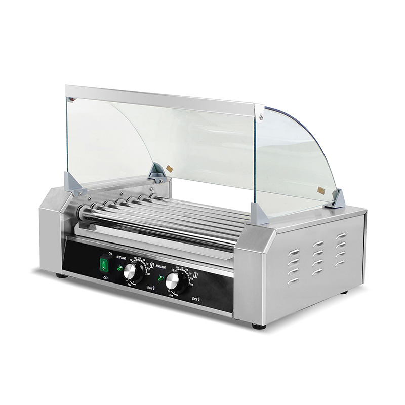Máquina eléctrica de parrilla de rodillo para perritos calientes de acero inoxidable con cubierta de vidrio