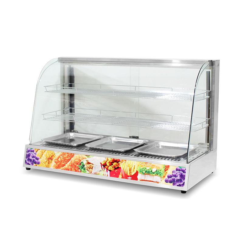 Máquina calentadora de exhibición de alimentos de vidrio de arco eléctrico de cocina comercial de acero inoxidable
