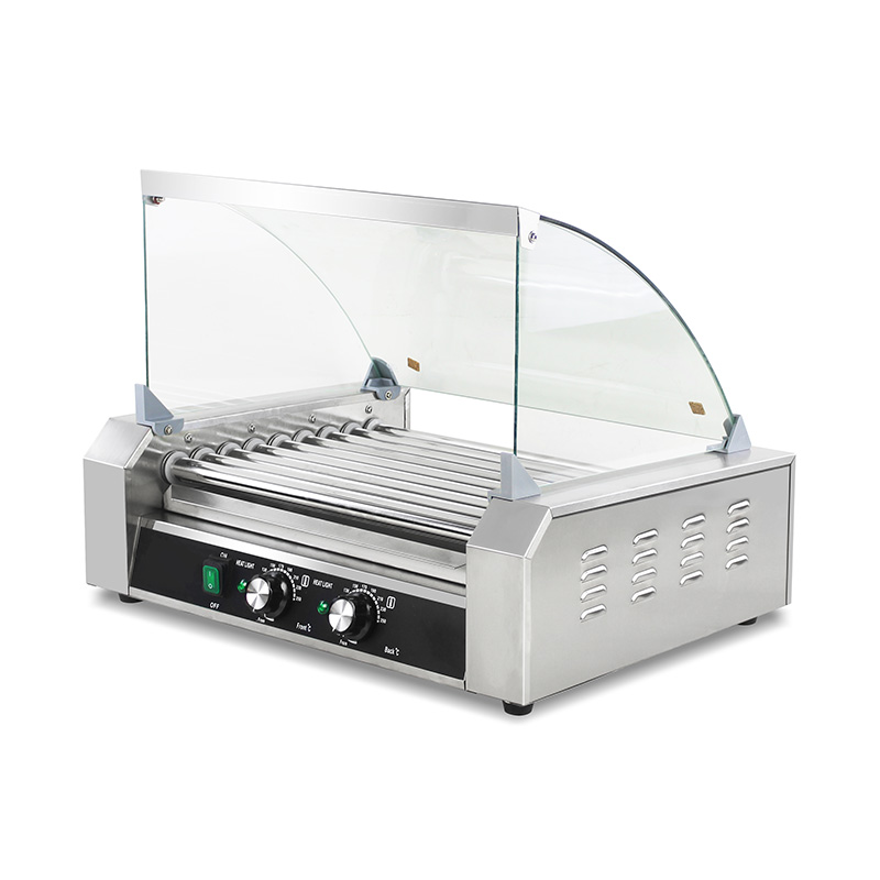 Máquina eléctrica de parrilla de rodillo para perritos calientes de acero inoxidable con cubierta de vidrio
