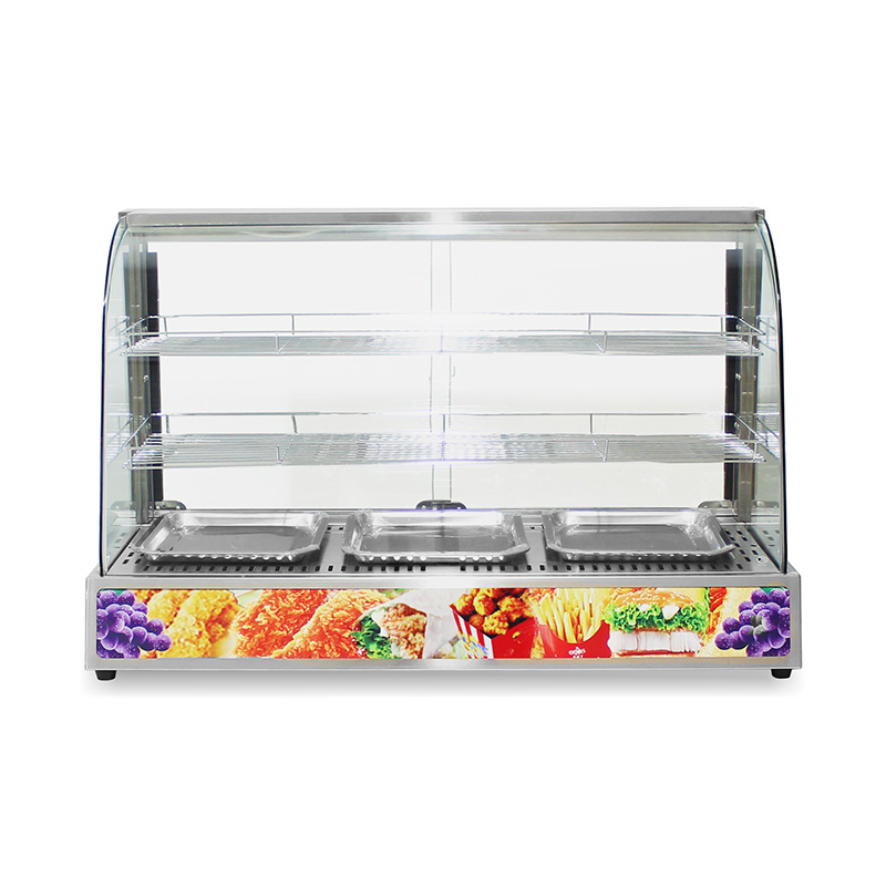 Máquina calentadora de exhibición de alimentos de vidrio de arco eléctrico de cocina comercial de acero inoxidable