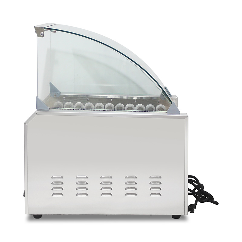 Máquina eléctrica de parrilla de rodillo para perritos calientes de acero inoxidable con cubierta de vidrio