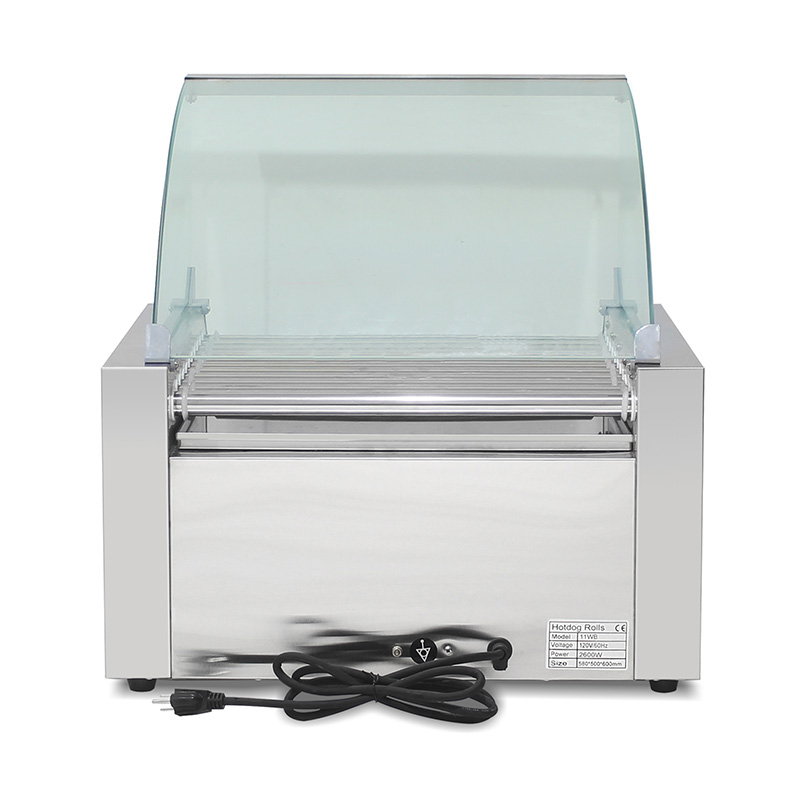 Máquina eléctrica de parrilla de rodillo para perritos calientes de acero inoxidable con cubierta de vidrio